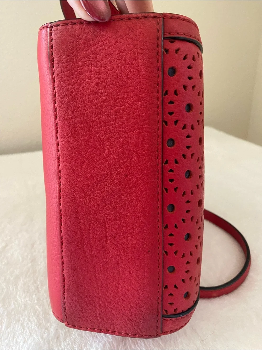 kate spade Perri Lane Bubbles Looloo red laser-cut crossbody